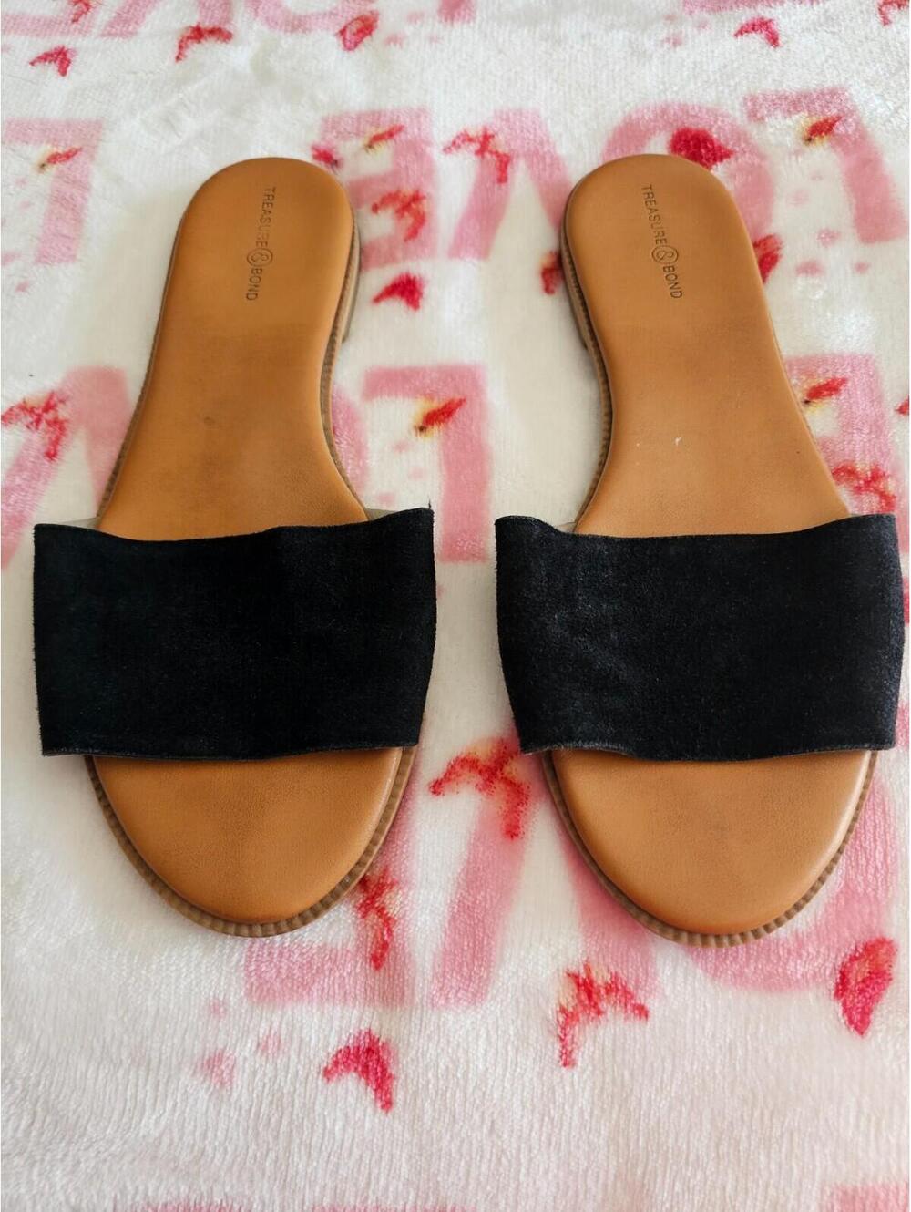 Women's Treasure & Bond Slide Sandals Shoes Size 9 M Black & Brown Flats
